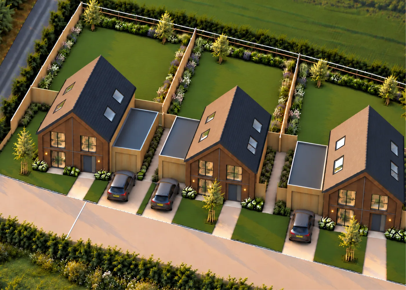 Aerial view of the homes